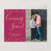 Confetti Burgund Schwangerschaft Ankündigung Postk (Vorderseite)