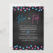 Confetti Chalkboard Blue oder Pink Gender Reveal Einladung (Vorderseite)