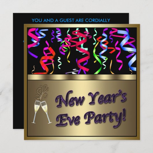 Confetti Champagne Silvesternacht Party Einladung (Vorne/Hinten)