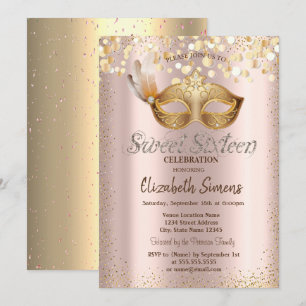 Confetti Chic Maske Roségold Sweet 16 Einladung