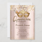 Confetti Chic Masque Rose Gold Quinceañera Einladung (Vorderseite)