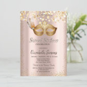 Confetti Chic Masque Rose Gold Sweet 16 Einladung (Stehend Vorderseite)