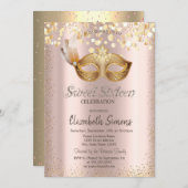 Confetti Chic Masque Rose Gold Sweet 16 Einladung (Vorne/Hinten)