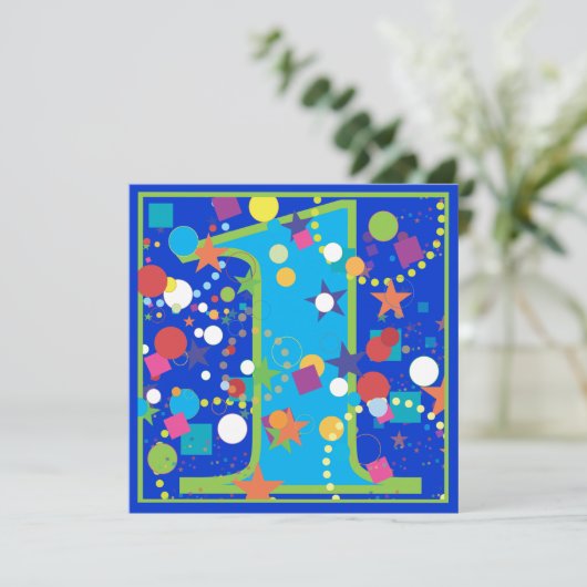 Confetti Circus 1. Geburtstag Party Einladung (Stehend Vorderseite)