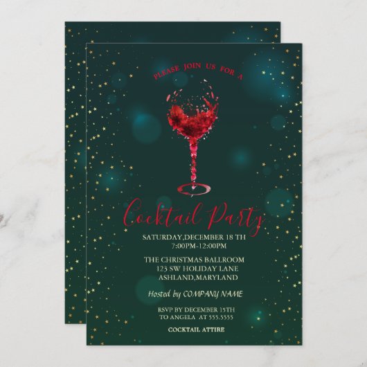 Confetti Cocktail Glass Stars Weihnachtsfest Party Einladung (Vorne/Hinten)