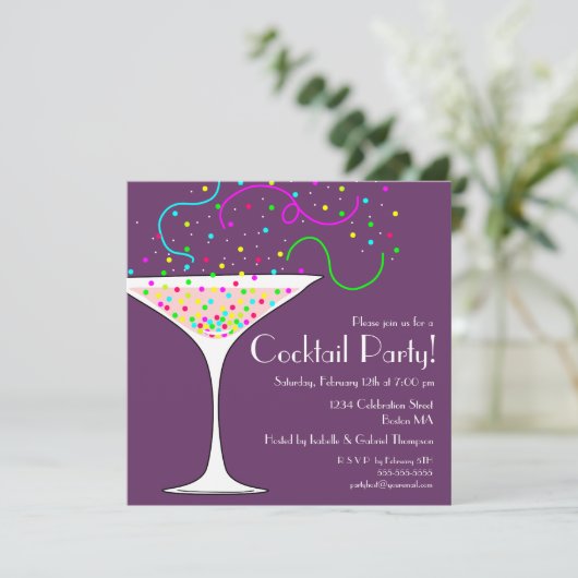 Confetti Cocktail Party Einladung (Stehend Vorderseite)