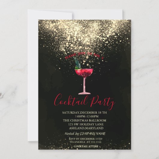 Confetti Cocktail Weihnachts-Party Einladung (Vorderseite)