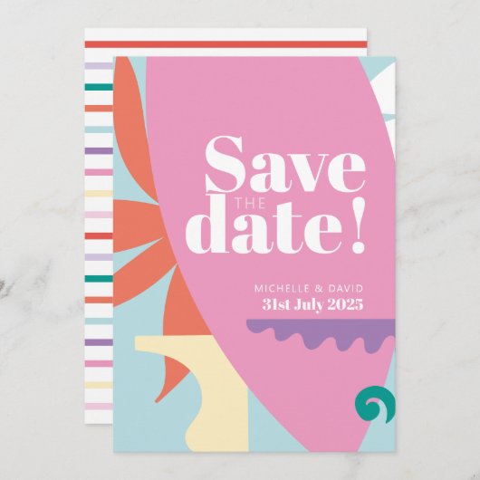 Confetti Collage Save the Date flache Karte (Vorne/Hinten)