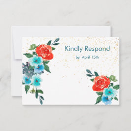 Confetti Coral und Aqua Floral Wedding RSVP Karte