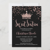 Confetti Crown Rose Gold Schwarzer Glam Sweet 16 Einladung (Vorderseite)