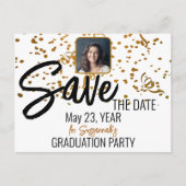 Confetti Custom Foto Abschluss Save the Date Ankündigungspostkarte (Vorderseite)