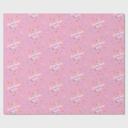 Confetti Custom Name Birthday Gift Geschenkpapier (Flach)