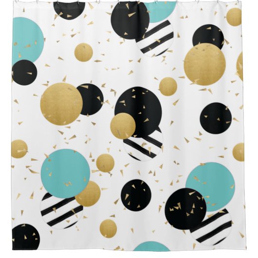 Confetti Dot Party in Aquamarin und Gold Duschvorhang (Vorderseite)