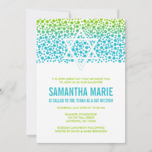 Confetti Dots Aquamarin Lime Green Bat Mitzvah Einladung