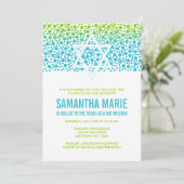 Confetti Dots Aquamarin Lime Green Bat Mitzvah Einladung (Stehend Vorderseite)
