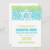 Confetti Dots Aquamarin Lime Green Bat Mitzvah Einladung (Vorne/Hinten)