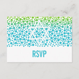Confetti Dots Aquamarin Lime Green Bat Mitzvah UAW RSVP Karte