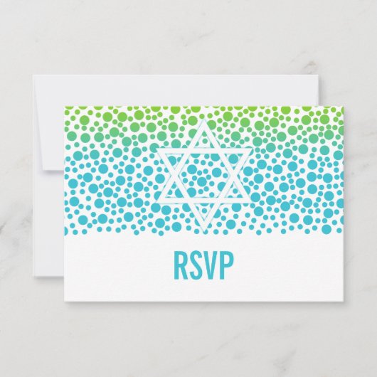 Confetti Dots Aquamarin Lime Green Bat Mitzvah UAW RSVP Karte (Vorderseite)