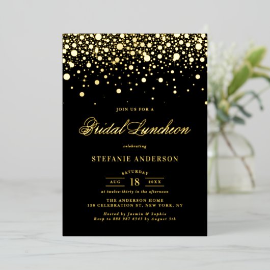Confetti Dots Bridal Luncheon Folieneinladung (Stehend vorne)