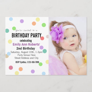 Confetti Dots Custom Foto Geburtstagspartei Einladung