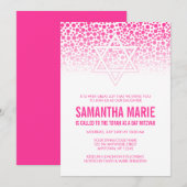 Confetti Dots Hot Pink Bat Mitzvah Einladungen (Vorne/Hinten)