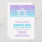 Confetti Dots Lila Aquamarin Bat Mitzvah Einladung (Vorne/Hinten)