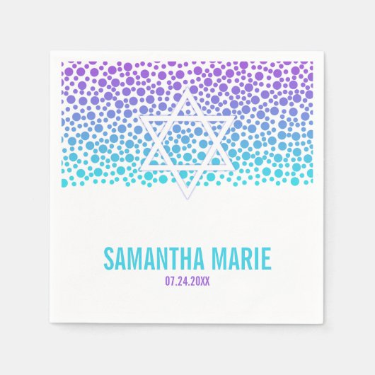 Confetti Dots Lila Aquamarin Bat Mitzvah Serviette (Vorderseite)