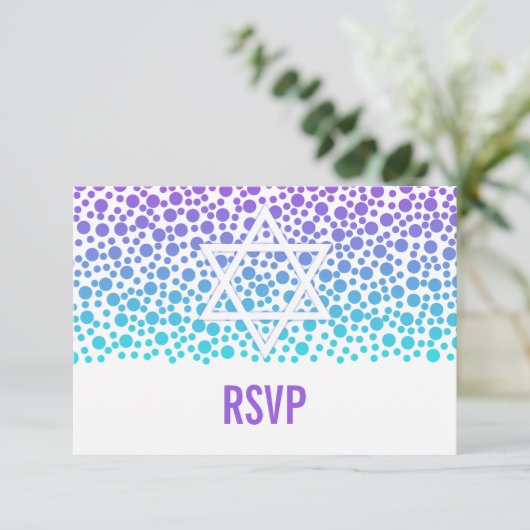 Confetti Dots Lila Aquamarin Bat Mitzvah UAWG RSVP Karte (Stehend Vorderseite)
