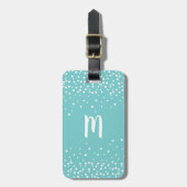 Confetti Dots Monogram Gepäcktag | Aqua Gepäckanhänger (Vorderseite vertikal)