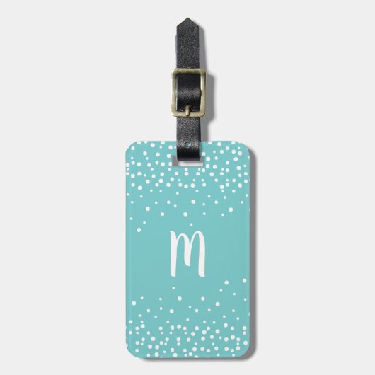 Confetti Dots Monogram Gepäcktag | Aqua Gepäckanhänger (Vorderseite vertikal)