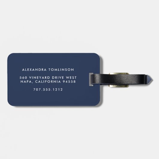 Confetti Dots Monogram Gepäcktag | Dunkelblau Gepäckanhänger (Rückseite horizontal)
