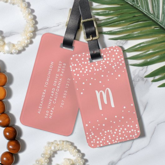 Confetti Dots Monogram Gepäcktag | Koralle Gepäckanhänger