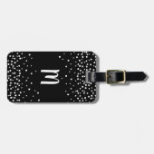 Confetti Dots Monogram Gepäcktag | Schwarz und Wei Gepäckanhänger (Vorderseite horizontal)