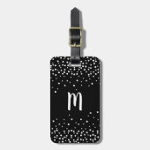 Confetti Dots Monogram Gepäcktag | Schwarz und Wei Gepäckanhänger (Vorderseite vertikal)