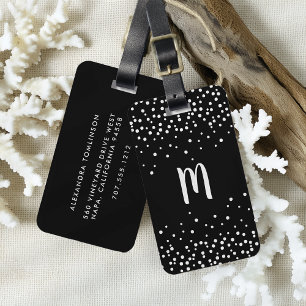 Confetti Dots Monogram Gepäcktag Schwarz und Wei Gepäckanhänger
