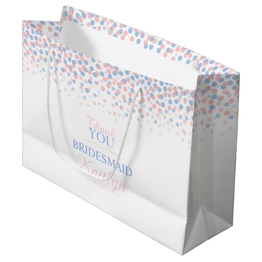 Confetti dots Rosa blaue Hochzeitsgeschenktasche Große Geschenktüte (Vorderseite Schrägansicht)