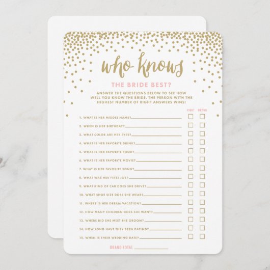 Confetti-Dusche| Wer kennt die Bride Best Cards Einladung (Vorne/Hinten)