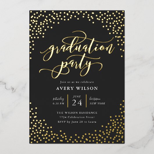Confetti Elegant Script Graduation Party - Falcone Folieneinladung (Vorderseite)