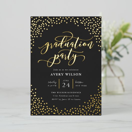 Confetti Elegant Script Graduation Party - Falcone Folieneinladung (Stehend vorne)