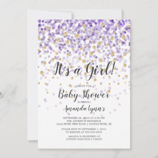 Confetti Es ist eine Mädchen-Baby-Dusche Einladung (Vorderseite)