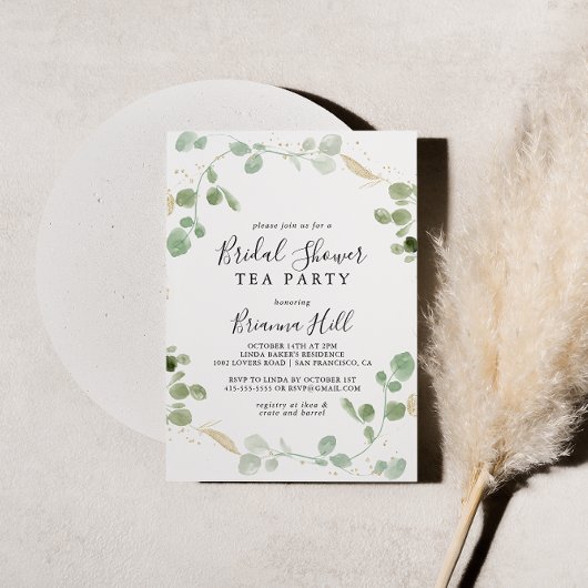 Confetti Eukalyptus Brautparty Teezeremonie auf de Einladung