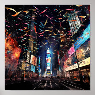 Confetti fällt am Silvesterabend in New York Poster