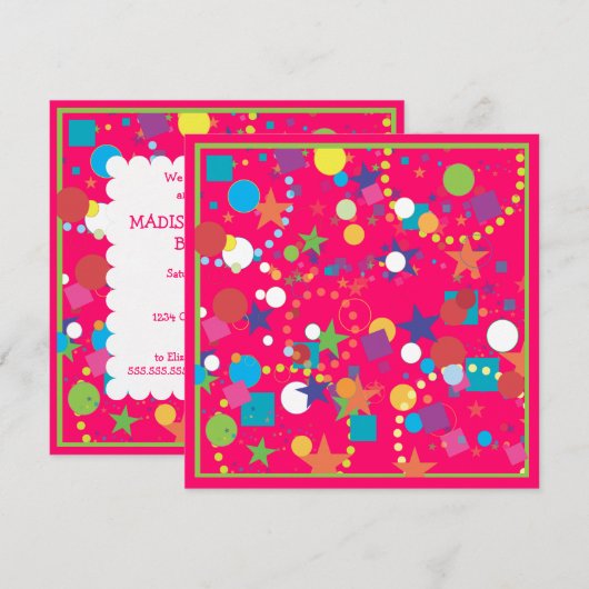 Confetti Feier Geburtstagsparty Einladung (Vorne/Hinten)