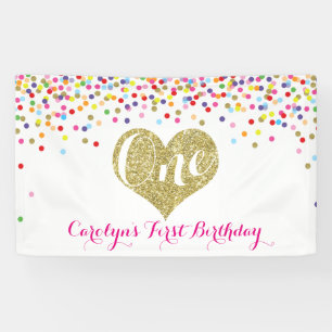 Confetti First Birthday Banner Gold Glitzer Herzst