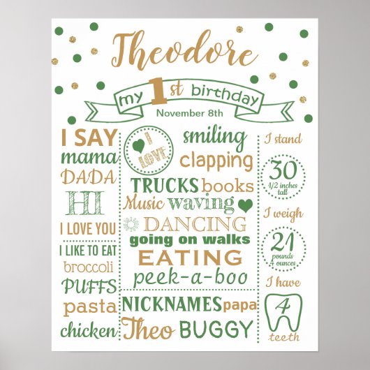 Confetti First Birthday Party unterzeichnet Plakat (Vorne)