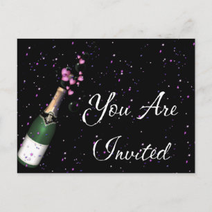 Confetti, Flasche Champagner Einladung Postkarte