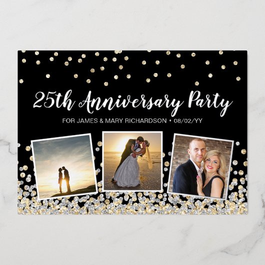 Confetti Foto Collage 25-jähriges Party Folieneinladung (Vorderseite)