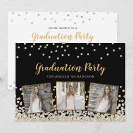 Confetti Foto Collage Gold Graduation Party Einladung