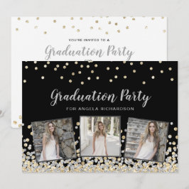 Confetti Foto Collage Silver Graduation Party Einladung