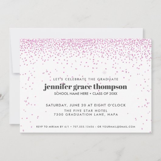 Confetti Foto Graduation Party in Rosa und Weiß Einladung (Vorderseite)